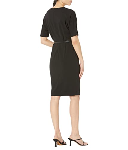 Calvin Klein Scuba Crepe Dress with Belt and Sleeve Button Detail2