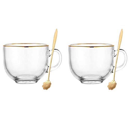 2pcs Glass Clear Coffee Cups Breakfast Milk Mugs Tea Espresso Coffee Cup Yogurt Bowl with Handle for Beverages