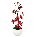 Bluelanss Artificial Flower in Pot Bonsai Realistic Anti Fade Faux Silk Flower Fake Plum Blossom Flo