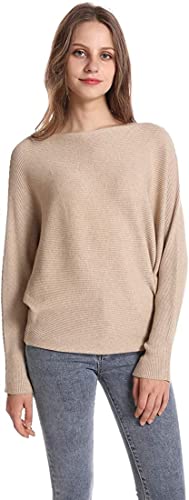 Fulier Boat Neck Batwing Sleeves Dolman Knitted Sweaters And Pullovers Tops For Women One Size (Khaki) #TOP3