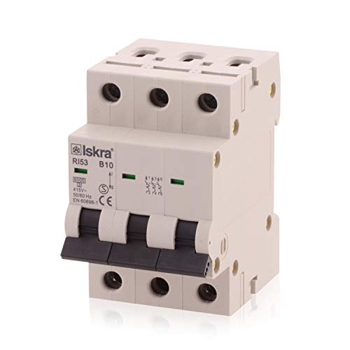 Sicherungsautomat Leitungsschutzschalter MCB Eco-Line, 10A, Typ B, 3-polig, 400V, bietet effektiven Schutz, 5 Stück