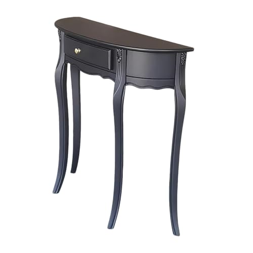 CHBMZ Mesa Consola Demi-Luna Negra, Mesa Sofa Clásica Francesa Provincial con Cajón, Mueble Accent Pasillo 30 cm de Profundidad para Espacios Pequeños y Vestíbulo(70cm/28in)