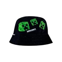 Minecraft Hat | Reversible Bucket Hat for Boys | Creeper Gaming Hats | Official Gamer Merchandise | Black | One Size