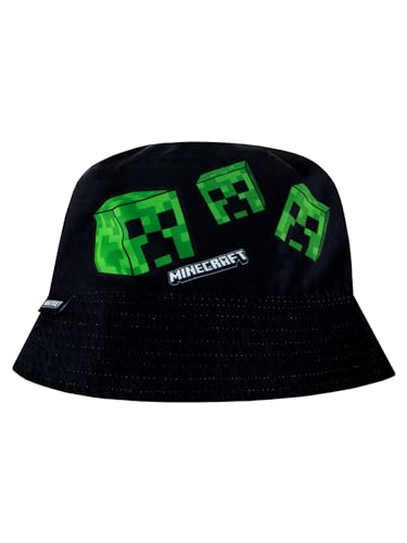 Image of Minecraft Hat, Reversible Kids Bucket Hat, Gaming Apparel, Creeper Merchandise, Black, One Size