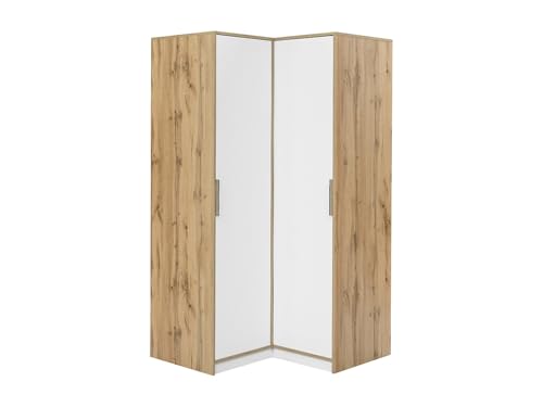 Vente-unique - Armoire d’Angle 2 Portes – L106 cm – Blanc et Naturel Clair - LAMIKI