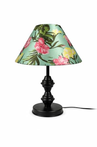 Image of tu casa Modern Table Lamp with Crimson Floral Satin Shade | Metal Iron Base Decorative lamp for Living Room| Designer Table Lamp for Gifting (Blush Botanica)