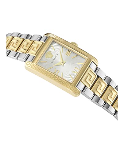 Versace Tonneau Collection Luxury Womens Watch Timepiece with a Two Tone Bracelet Featuring a Gold Case and White Dial3