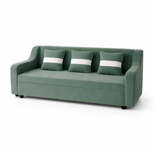Image of KENDALWOOD Furniture 3 Seater Fabric Curve Handle Sofa for Living Room Furniture | 3 Seater Sofa | Sofa for Home & Office | Fabric Color:- Sage Green