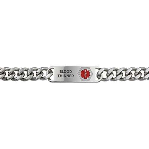 Bling Jewelry Blood Thinner Identification Medical ID Bracelet for Men Silver Tone Stainless Steel 8 in Custom Engraved - Thumbnail 3