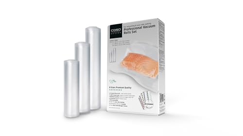 CASO Rollos kit 4 - Kit de 3 Rollos de bolsas de vacío para alimentos Gofradas todo tipo envasadora al vacío | 3 tamaños: 20x600cm, 25x600cm, 30x600cm | Aptas para Sous Vide, Sin BPA | 3 Rollos