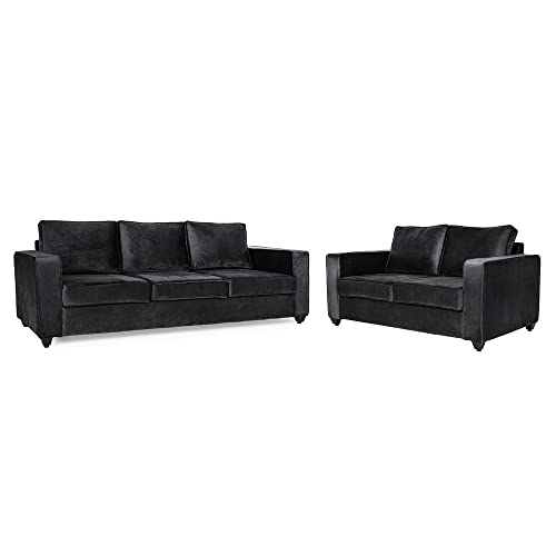 Image of Wakefit Sofa Set | 3 Year Warranty | Sofa 5 Seater, 5 Seater Sofa for Living Room, Wooden Sofa Set, Sofa Set 3+2 Seater - Napper(Fabric-Velvet : Space Grey)