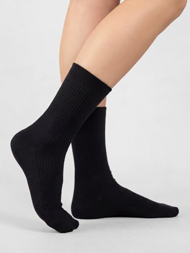 Image of COTTON DAY Women's Combed Cotton Fine Ribbed Trouser Dress Socks Black White Navy Blue 3 Pack