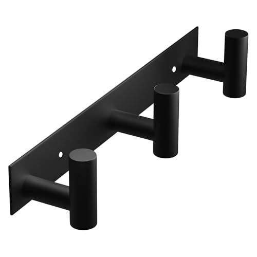 Image of VAEHOLD Black Hat and Coat Wall Mount Rack - 3 Hooks for Robes, Bags, Keys, and Towels - Bathroom Towel Hanger Organizer (1 Pack)