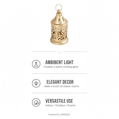 Image of Hanging Metal Tealight Candle Holder Lantern Set with LED Candle | Decorative Gold Hanging Lantern for Home Decor, Living Room, Dining Table, Balcony & Festive Gifting (Set of 1)