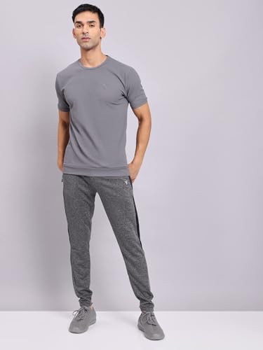 Image of TECHNOSPORT Men's Melange Slim Fit Techno Dry Trackpants Drawstring 2-Pocket Polyester Joggers for Gym Running Workout UPF50+ Anti Odour