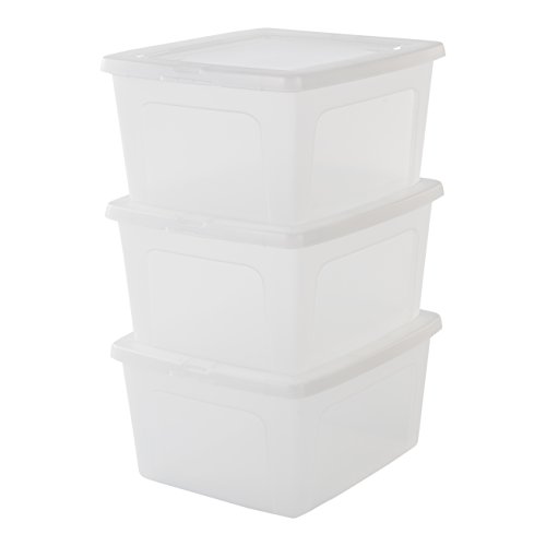 , 3er-Set Aufbewahrungsboxen / Kisten mit Deckel / Stapelboxen 'Modular Clear Box', MCB-18, Kunststoff, transparent, 18L, 39,5 x 34 x 19,9 cm