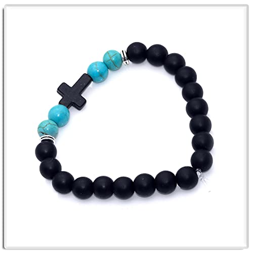 Image of Xusamss Fashion 8MM Matte Agate Beads Bracelet Cross Elastic Bracelet,7 1 /2 Wrist