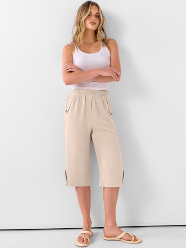 Image of ANRABESS Womens Wide Leg Capri Pants Elastic Waist Casual Loose Lounge Trousers 2026 Summer Flowy Beach Vacation Clothes