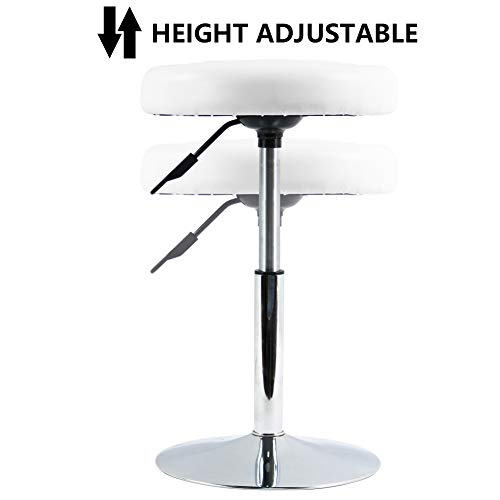 Image of FURWOO Short Round PU Leather Shop Stool Chair Height Adjustable Step Stool Office Chair Vanity Stool Small White
