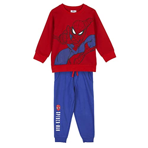 CERDÁ LIFE'S LITTLE MOMENTS Spiderman 2 Pièces-Ensemble Sweat-Shirt et Pantalon de Survêtement-Licence Officielle Marvel, Rouge, 4-5 Ans Garçon