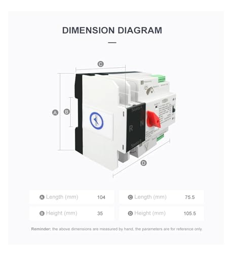 Interruptor selector de potencia dual 2P 63A para carril monofásico 4
