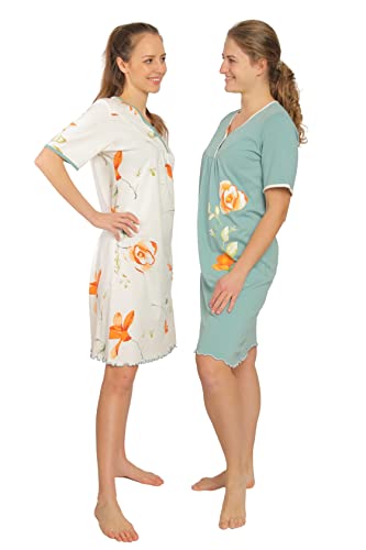 Chemise de Nuit Femme 100% Coton Manches Courtes Bouton Double-Pack Pack de Deux = 1 Prix Cover