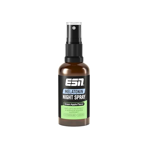 ESN Melatonin Night Spray, 50 ml, Green Apple, Einschlafspray mit Vitamin B6, 0,5 mg Melatonin pro Sprühstoß, Anti-Jetlag-Support - made in Germany