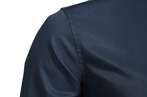 VANCOOG Men's Mandarin Collar Long Sleeve Cotton Blended Casual Interview Stylish Formal Business Dress Shirt-Navy Blue-XL — view 3