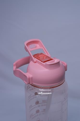 Image of Motivational Water Bottle with Time Markers, 2 Litre Bottle, Double sipper Flip-Top Lid (pink)