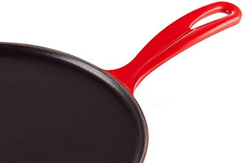 Le Creuset Durable Cast Iron Crepe Pan, With Long Lasting Enamel Coating and Ergonomic Handle, 27cm, Cerise, 201362706