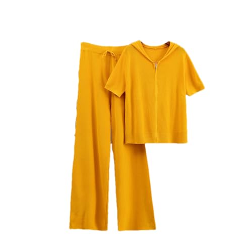 Conjunto de 2 piezas de manga corta con capucha para mujer y pantalones anchos fluidos de verano