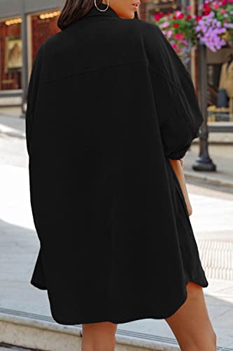 Image of FSHAOES Womens Oversized Button Down Shirts Casual Loose Long Sleeve Solid Lapel Long Blouses Tops with Pockets