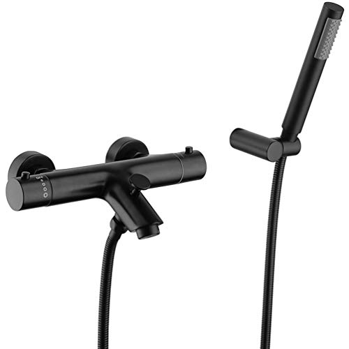 Ensemble de douche de bain en laiton massif noir thermostatique haut de gamme