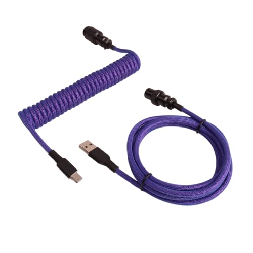 Wivplex LANO Custom Paracord Coiled Mechanical Keyboard Type C Data Spring Cable GX16 Aviator Coil Spiral Usb C Gaming Coiled Cable Tailgate Cable(Purple Blue Black)