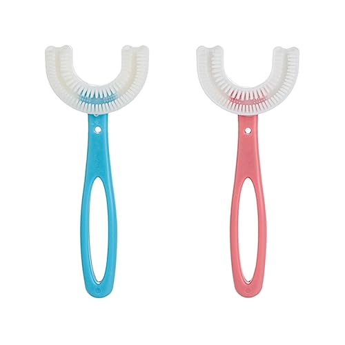 U字型 歯ブラシ 手動式 幼児用歯ブラシ 2点セット 口腔清掃ブラシ子供 2-12歳の子供向け 保護歯 360度 柔らかめ 可愛い 経口クリーニングツール 新年 誕生日 クリスマス プレゼント ギフト (ロング)