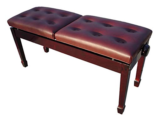 Adjustable Deluxe Duet Two Seated Double Artist Piano Bench Stool in Mahogany