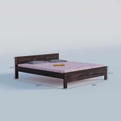 Image of Solid Sheesham Wood King Size Bed Without Storage | Double Bed Cot for Bedroom | Palang Double Bed for Home | Wooden Double cot for Living Room | Rosewood | Walnut Finish