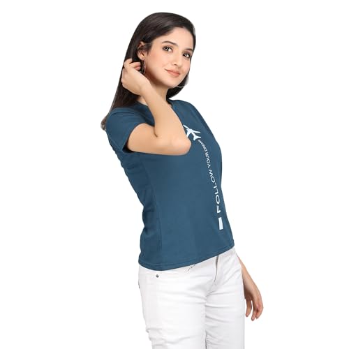 Image of Women's Slim Fit Graphic Printed T-Shirt | Soft 100% Cotton Fabric | Round Neck Half Sleeve Casual Top, Travel & College Pack of 2 Set