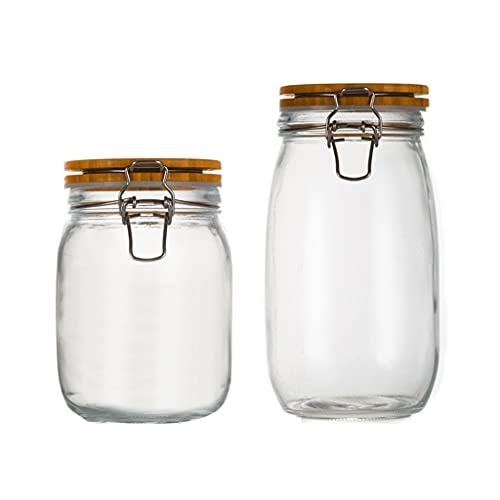 TBFAZDEL Tarros de vidrio con tapas herméticas con bisagras, tarros transparentes de 2 piezas, recipientes de almacenamiento de alimentos para café y galletas
