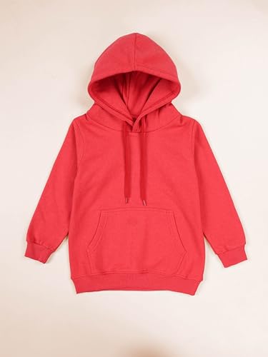 Image of KiddoPanti Unisex Solid Pullover Hooded Fleece Sweatshrit | Cotton Poly Fleece Fabric | Waist Length, Full Sleeve Hoodie | 2 Kangaroo Pockets | Winter Wear for Boys & Girls
