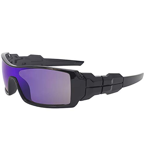 Maxjuli Sports Shield Sunglasses For Men Women （Black/Bluish Violet） #TOP1