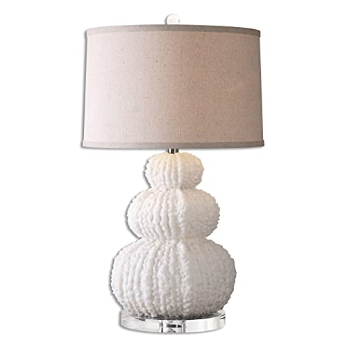 Stacked Sea Urchin White Table Lamp | Coastal Modern Shell