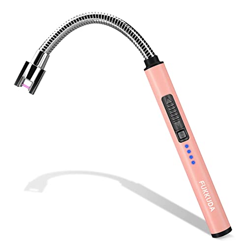 Candle Lighter Electric Arc Lighter with USB Rechargeable Battery Plasma Flameless & Windproof Lighters Double Safety Switch (Rose Gold)