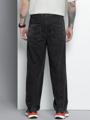 Image of The Indian Garage Co Men Relaxed Fit Solid Mid-Rise Denim Joggers