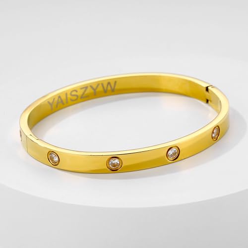 Women's Stainless Steel 18K Gold-Plated Cubic Zirconia Bracelet, Love and Friendship Jewelry Bracelet, Cuff Crystal Jewelry for Mother's Day, Father's Day, Valentine's Day, the Best Gifts for Married and Birthdays4