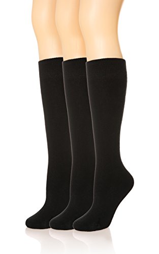 SDBING Women's 3 Pairs Knee High Stockings Thick Warm Thigh High Cotton Winter Socks(Black)