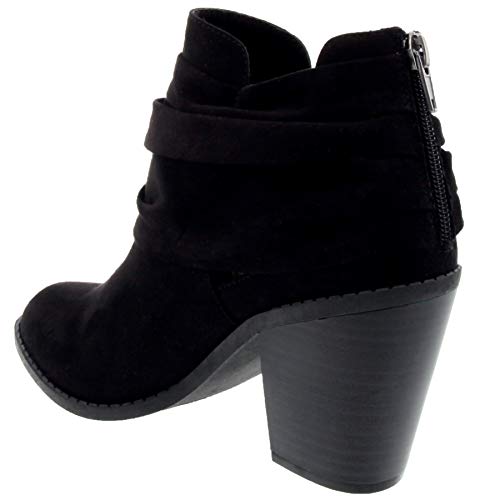 Sugar Women's Victory Transitional Dress Block Heel Ankle Boot Ladies Slouch Bootie with Open Ankle Black 7