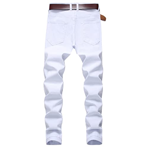 Image of Men's Ripped Slim Fit Jeans Straight Leg Denim Pants