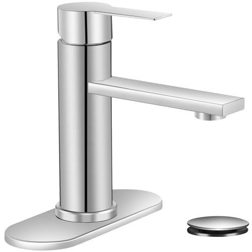 YXOCVIR Brushed Nickel Bathroom Faucet Single Hole Single Handle Vanity Faucet Modern Sink RV Bathroom Faucet with Pop-up Drain for 1 - or 3 Hole Sink (Brushed Nickel)