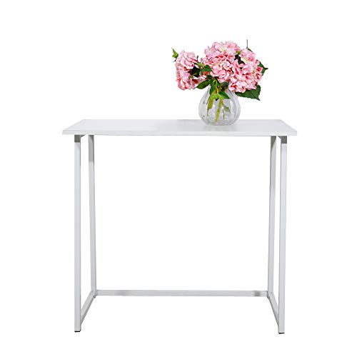 Escritorio plegable de diseño simple, mesa de estudio portátil que ahorra espacio, tabla de madera y marco de metal resistente, 80 cm de ancho x 45 cm de profundidad x 74 cm de alto, blanco